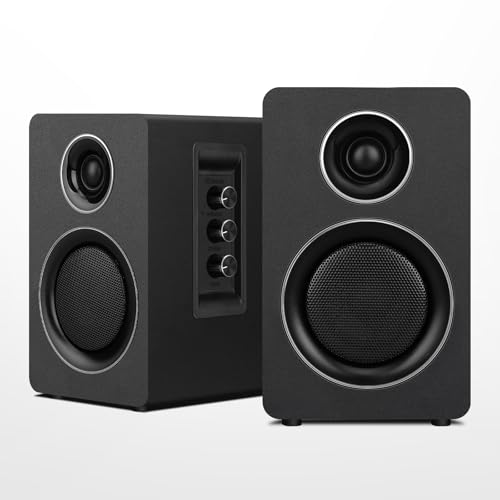 Active Bookshelf Speakers, 60W Computer Speaker with 3 Inch Carbon Fiber Woofer, External TV Speakers With Bluetooth 5.3, USB-C, AUX/RCA Input for PC/Turntable - Black Stereo Set