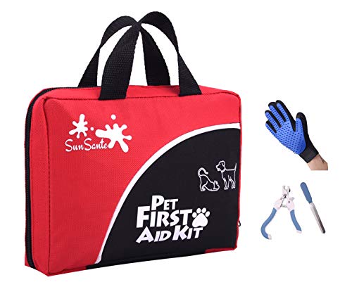 Pet First Aid Kit for Dogs & Cats + Bonus Grooming Glove
