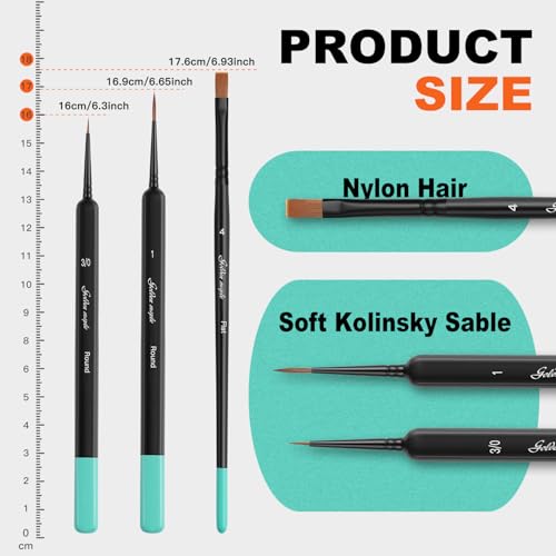 Image of Kolinsky Sable Miniature Paint Brushes-Golden Maple 3pcs Detail Paint Brushes Drybrush for Acrylic Watercolor, Small Fine Detail Paint Brush Set Use for Mini Paints,Paint by Number, Miniature Painting