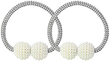 WINSHEA 2 Pcs Magnetic Curtain Tiebacks Curtain Clips Rope Holdbacks Curtain Holder Buckles (Silver Grey)