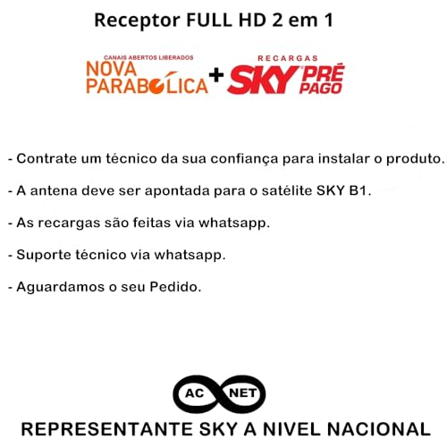Receptor Full HD 2 em 1 - Nova Parabólica + Recargas SKY PRE PAGO.