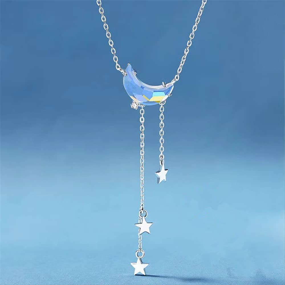 Collana Girocollo con Ciondolo con Ciondolo a Forma di Stella di Luna in Nappa 925 per Gioielli da Sposa da Donna