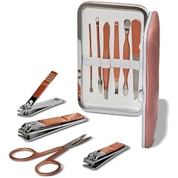 Blossom 10 in 1 Professional Manicure, Pedicure + Facial Tools Grooming Kit, Stainless Steel Nailcare Nail Clipper Kit with Nail Care Tools, Travel Case and Gift Ready Box