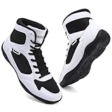 Wrestling Shoes Men Boxing Shoes for Men Pro Wrestling Boots High Top Fitness Weightlifting Powerlifting Shoes Black/White