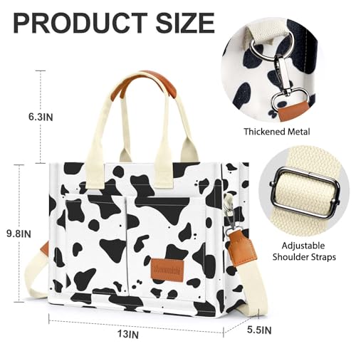 Image of Canvas Tote Bag for Women with Pockets Crossbody Bag Tote Shoulder Handbags Casual Work Bags Everything Tote Bag