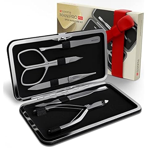 Suvorna Manicure Kit with Nail Clippers, Nail Scissors, Cuticle Pusher, Nail File & Tweezer - Made with Stainless Steel - Professional Nail Care kit for Adults, Seniors, Women, and Men. (5 Pcs) Cover