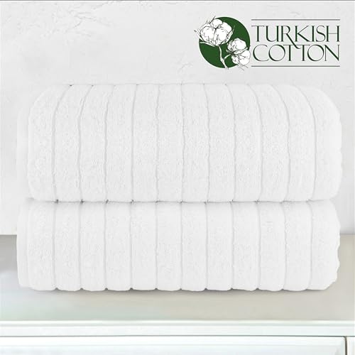 Image of Elegant Comfort 100% Turkish Cotton Corduroy Ribbed Luxury Soft 2 Pack Bath Towels 27 x 54 Inch - Ultra Plush, Absorbent, Quick Dry, Hotel Spa Quality Towels for Bathroom Essentials, White