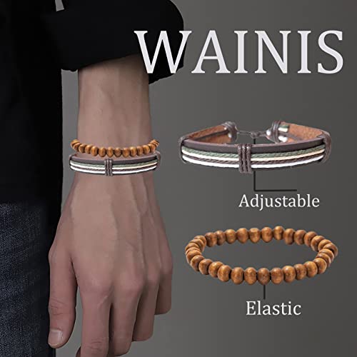 Wainis 28 Pcs Braided Leather Bracelets For Men Women Woven Cuff Wrap Bracelet Wood Beads Ethnic Tribal Bracelets Adjustable #TOP2