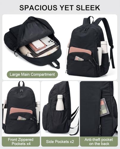 Mochila para mujer para portátil resistente al agua negra miniatura 6