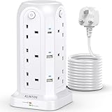 Tower Extension Lead 5M, 12 Way Surge Protection, 4 Individual Switches, 6 USB Slots [2 Type C & 4 USB A], White Tower for Home, Office