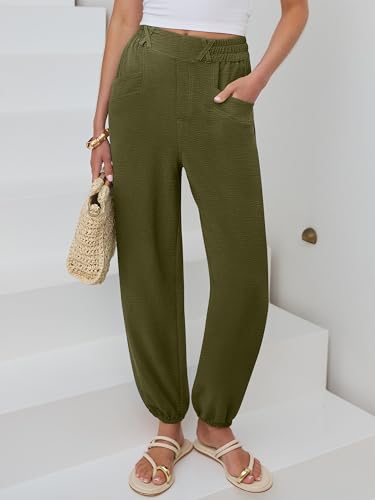 Image of ANRABESS Womens Pants Elastic Waist Summer Casual Harem Barrel Lounge Work Slacks Cropped Beach Vacation Clothes with Pockets