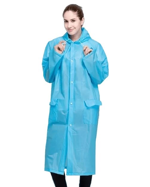 Blue EVA Rain Ponchos for Women Girl Reusable,Raincoats with Hood for Women Rain Ponchos for Camping, Hiking, Music Festival, Scooty Travel Outdoor Activities- More Thickness (M-Size)-image-17