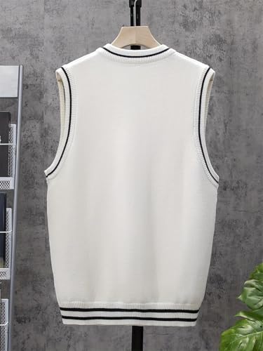 Men's Striped Sleeveless Pullovers Casual Basic Comfortable Winter Warm V-Neck Knitted Sweater Vest3