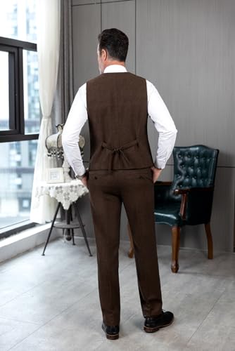 Solovedress Mens Vintage Classic Herringbone Pattern Suit Vest V Neck Casual Wool Blend Waistcoat For Men thumb #4