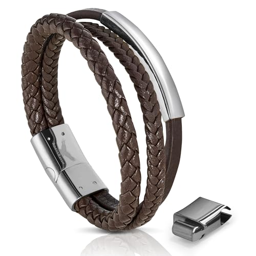 Pulsera de cuero negro para hombres con cierre de acero inoxidable miniatura 1
