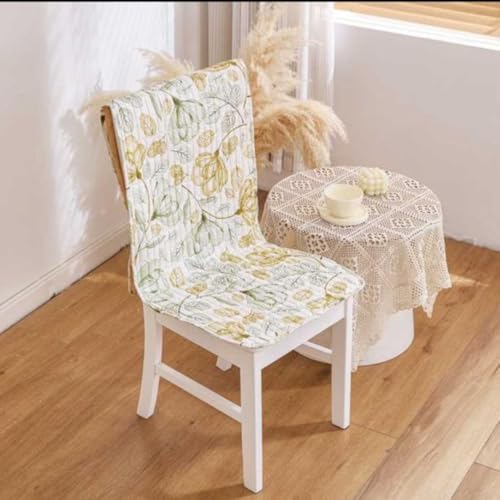 Image of HOMETHREADS Universal-Fit Cotton Fabric Chair Cover Comfortable Cushioned Seating Pad with Anti-Slip Back, Perfect for Kitchen,Dining Room (White Green, Pack of 6)