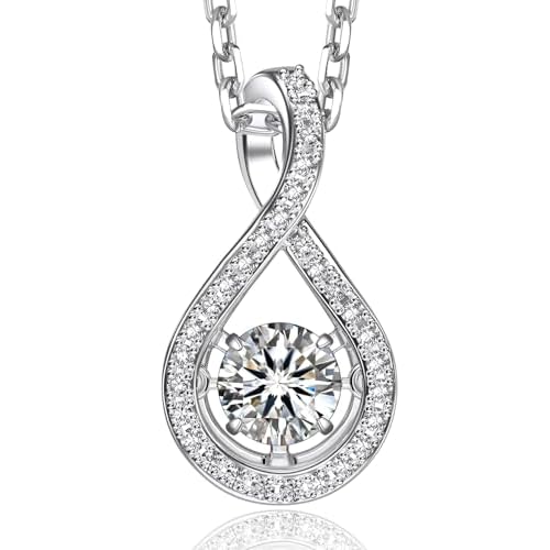 MomentWish 925 Sterling Silver Moissanite Necklace for Women D Color VVS1 Dancing Moissanite Necklaces Fashion Jewelry for Women Anniversary Gifts（0.5/1Carat）