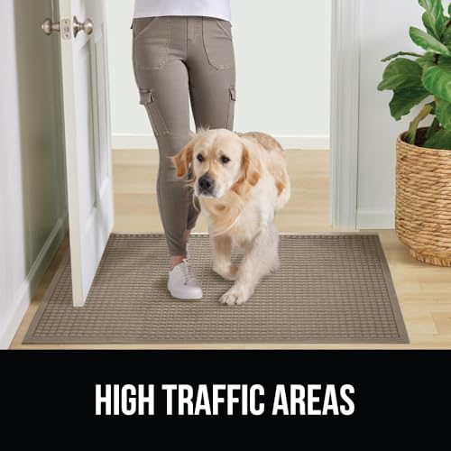 GORILLA GRIP Front Door Mat, Indoor Outdoor Ultra Absorbent HydroAbsorb Doormat, Absorbs Up to 1.7 Cups of Water, Stain and Fade Resistant, Rubber Backing Doormats, Captures Dirt, 29x17 Beige
