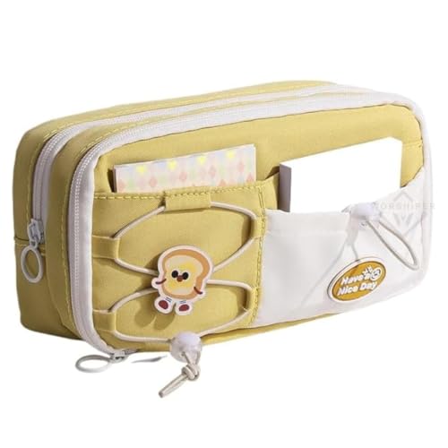 Image of Invite Large Capacity Cute Aesthetic Pencil Case with Multi Compartments, Multi-Pocket Pastel Pen Pouch Organizer with Zipper, Kawaii School Supplies Bag for Girls, Teens & Students (Yellow Bread)