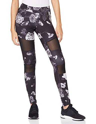 Urban Classics Women's Ladies Tech Mesh AOP Leggings Yoga Pants, darkflower, M