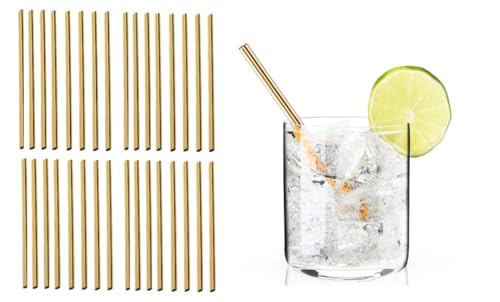 Gold Stainless Steel Short Straws 5 1/2 Inches - 32 pcs - Reusable Metal Drinking Straws - Good for Cocktail Party Juices Ice Coffee