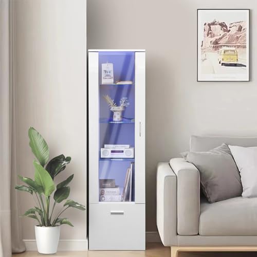 Miniatura 4 de Joiemebi Vitrina Led Con Puerta Y Estantes De Cristal, Luces Para Armario De Almacenamiento, Para Salón De Oficina, 42 X 30 X 160 Cm 1, Blanco