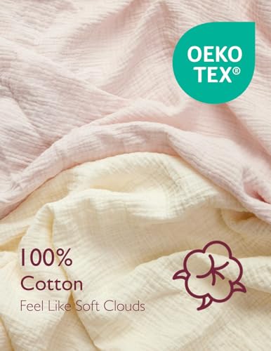Image of Momcozy Muslin Standard Fitted Crib Sheets, 52 inchx28 inch, 2 Pack Soft Breathable Natural Cotton Baby Mattress Sheet, 360 Mattress Wrapping No Slip Boys Girls Neutral Toddler Bed Sheet, Beige Blush