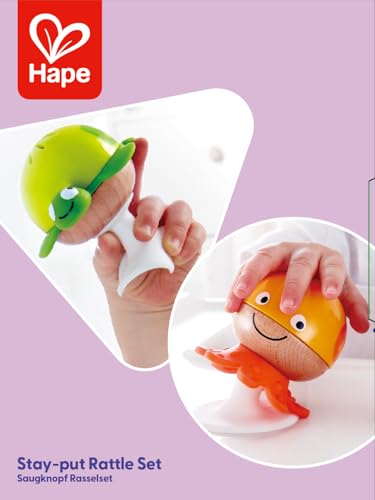Hape Saugnapf Rasselset – 3‑teilige Meeres‑Tier Rassel‑ und Beißspielzeug, Sensorik‑ & Motorikförderung für Babys ab 0 Monaten