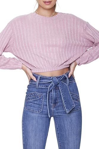 Forever 21 Haut à Manches Drop en Maille côtelée pour Femme, Rouge/Excursion, Couleur Unie (Getaway Solids), M