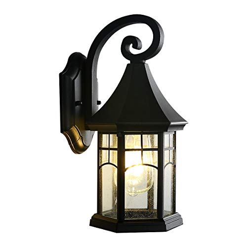 Exclusive Discount 80% Offer Outdoor Waterproof Wall Light, Wall Light Fixtures, Rust-Resistant, Aluminum Material, Seeded Glass Shade Lamp for Wall, Garage, Front Porch, Patio, Hallway, LED Bulb Included (Black)