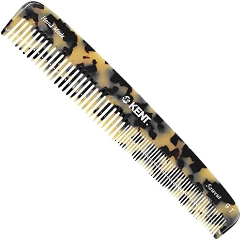 Kent 9T Fine Tooth and Wide Tooth Comb Detangler Hair Combs - Large Handmade and Saw-Cut Dressing Comb - Wet Hair Comb for Women, Durable Grooming Comb for Men, Made in England (White Tokyo)