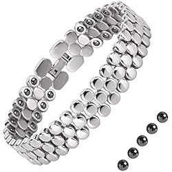 Pulseras Curativas Para Mujer JEROOT Pulsera Magnetica, Titanio Pulseras Magneticas Terapia Hematita Pulseras Magneticas para Mujer Pulsera Magnetica Curativa para Aliviar Dolor+ Removible (Titanio)