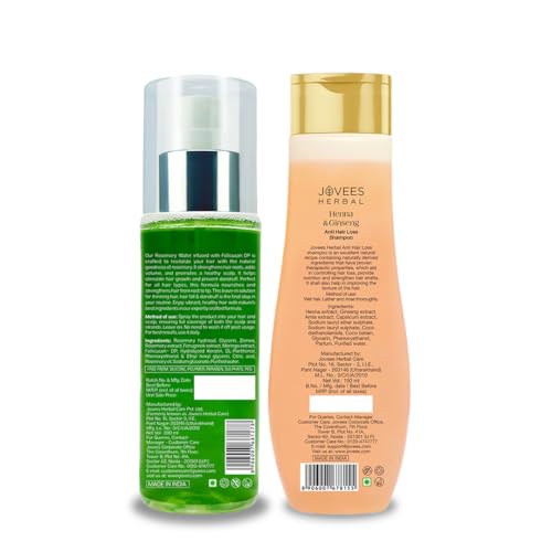 Image of Jovees Herbal Rosemary Water Hair Growth Spray 100ml with Henna & Ginseng Anti Hair Loss Shampoo 150ml for Reduce Hair Fall & Boosts Hair Growth | Adds Shine | Non-Greasy, Lightweight