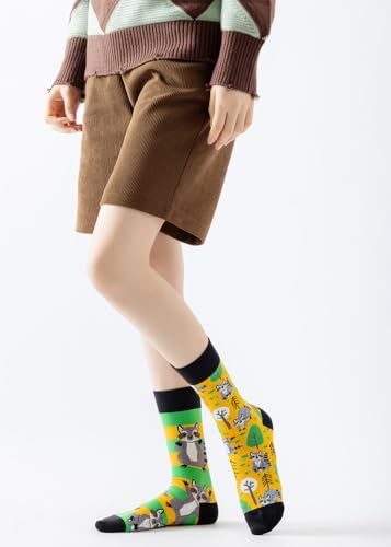Image of 2 Pairs Cartoon Animal Crew Socks Fun Cotton Mid Calf Socks for Women