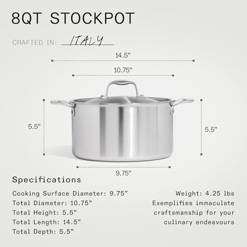 Image of Made In Cookware - 7-Piece CeramiClad Non Stick Pot and Pan Set (Antique Brass Handle) - 5-Ply Stainless Clad - Professional Cookware - Crafted in Italy - Induction Compatible