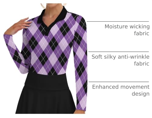 Image of Soneven Womens Golf Shirts Moisture Wicking V Neck Long Sleeve Polo Shirts Collared Tops