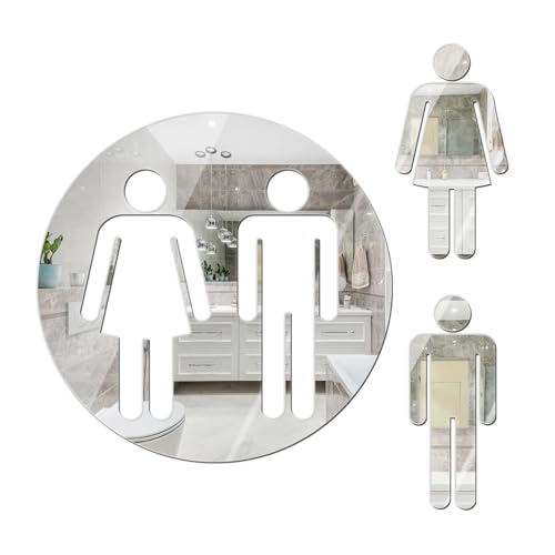 Desuibao Panneau de Toilettes Unisexe à Décoller et à Coller, Autocollant Miroir en Acrylique Neutre pour Salle de Bain, Panneau de Porte de Salle de Bain...