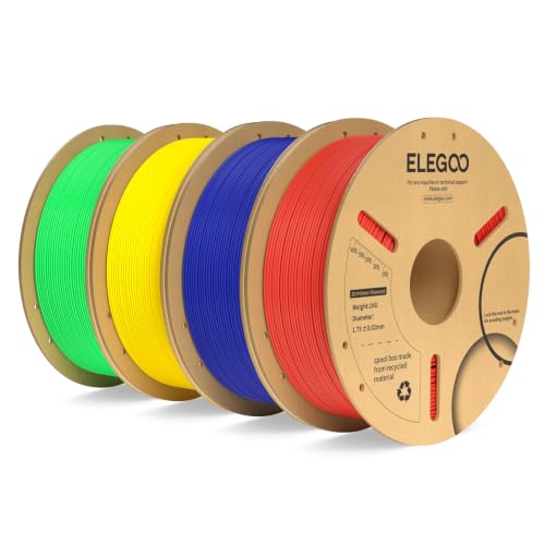 Image of ELEGOO PLA Plus Filament 1.75mm Bundle 4KG, PLA+ Tough 3D Printer Filament Dimensional Accuracy + /- 0.02mm, 4 Pack 1kg Spool(Red /Dark Blue /Yellow /Neon Green)