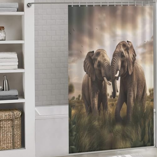 Rideau de douche éléphants en tissu polyester imperméable 140x183cm - 2