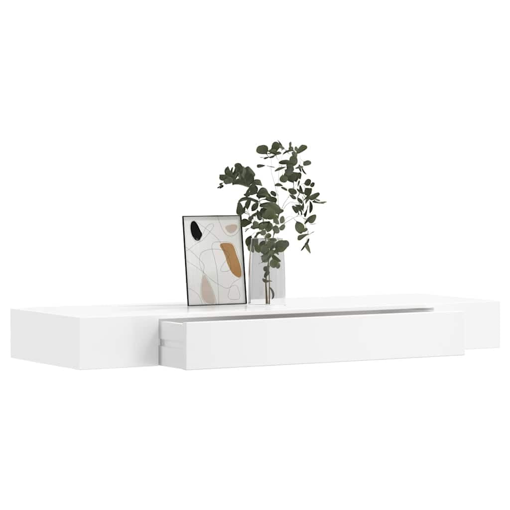 Estantería de pared con cajón de 80 cm, estante flotante blanco mate de MDF, con fijación invisible, para decoración, libros y llaves, incluye material de montaje