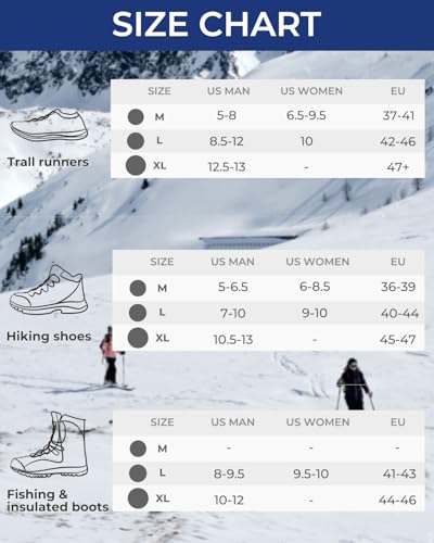 Sportneer Ramponi da Ghiaccio a trazione, 19 Denti 201 Inox Copertura Antiscivolo per Scarpe da Neve, ramponi per scarponi, Protezione sicura per Camminare, Jogging, Pesca, Camp