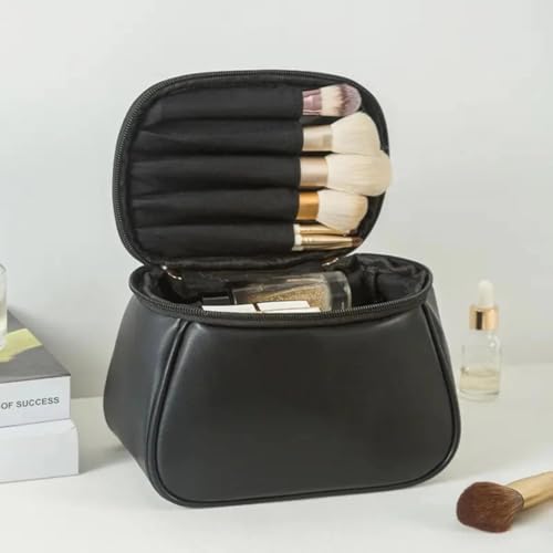 Image of Sprqcart Large Capacity Waterproof Travel Cosmetic Bag with Handle and Divider - Multifunctional Makeup Organizer for Easy Access - Stylish Design | Black