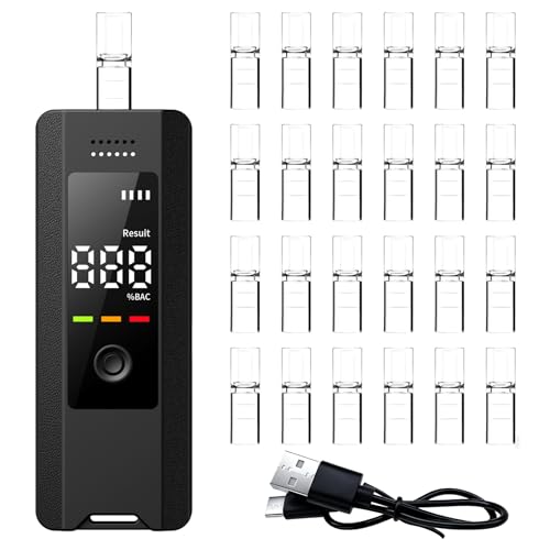 Neoreser Alcootest Ethylotest Electronique, Rechargeable, Ecran LED d'Affichage Numérique, Professionnel Portable Testeur d'alcool ave 25 Embouchures pour Usage...