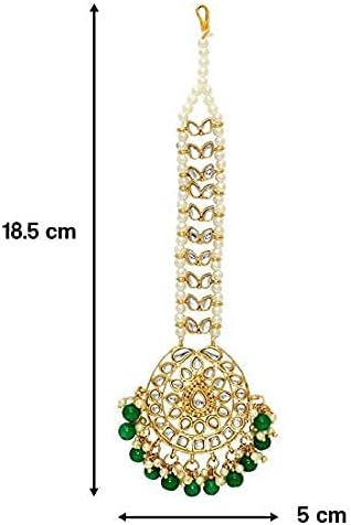 Aheli Faux Kundan Beaded Maang Tikka Head Piece Indian Wedding Ethnic Fashion Jewelry Gift for Women Green - Image 4