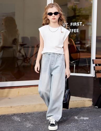 Image of Arshiner Girls T Shirts Cap Sleeves Casual Summer Tops Crewneck Tank Loose Fit Fashion Blouse Tee