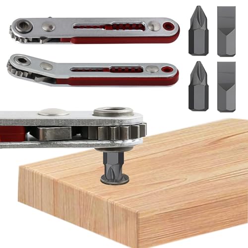 EMVANV Mini Ratchet Wrench Screwdriver Set - 2 Pcs Elbow Head & Flat Head 1/4 Inch Hex Bit Drive, Reversible Handle, Offset Design for Tight Areas