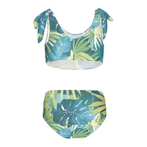KLL Tropical Leaves Beautiful Print Girl Two Piece Bikini Sets Scoop Neck Swimsuit Swimming Suits Adjustable Strap2