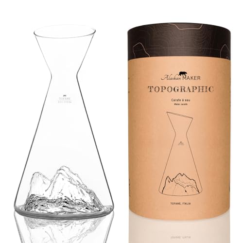Wasserkaraffe 1 Liter | Hochwertiges Borosilikat handgeblasen mit den erhabenen Bergen | TOPOGRAPHIC (Tofane)