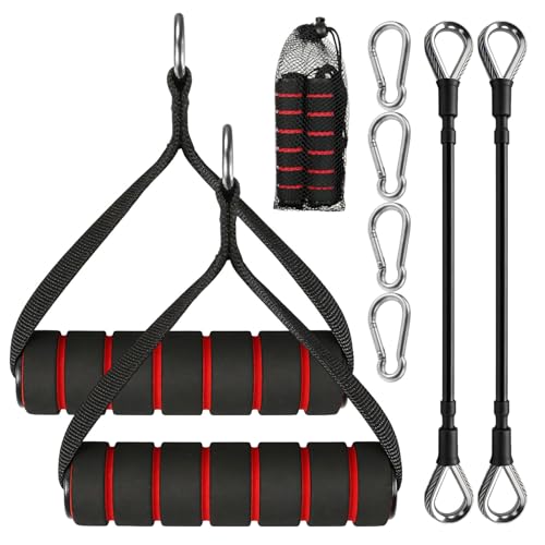 2 Fitness Griffe Gym Kabelzug Griffe Set Schwamm Latzug Griff Einschließlich Trizeps Griff Kabelverlängerungsaufsätze Karabiner Fitness Zubehör für Seilzüge Kraftstationen und Trizeps-Training