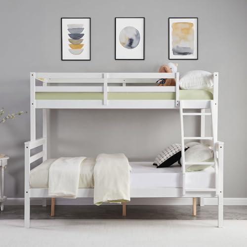 Image of Softa Twin Over Full Bunk Bed with Ladder,Wooden Bunk Bed with High Guardrail and Ladder for Kids, Teens, Dorm Rooms, and Guest Rooms,No Box Spring Needed